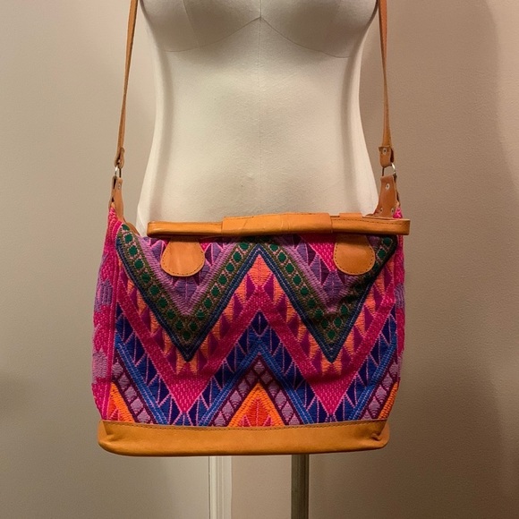BOHO Multicolor Slingbag Leather Handmade - Picture 1 of 16